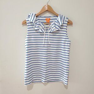 Joe fresh nautical sailor blue and white stripe ruffle blouse with tie s…